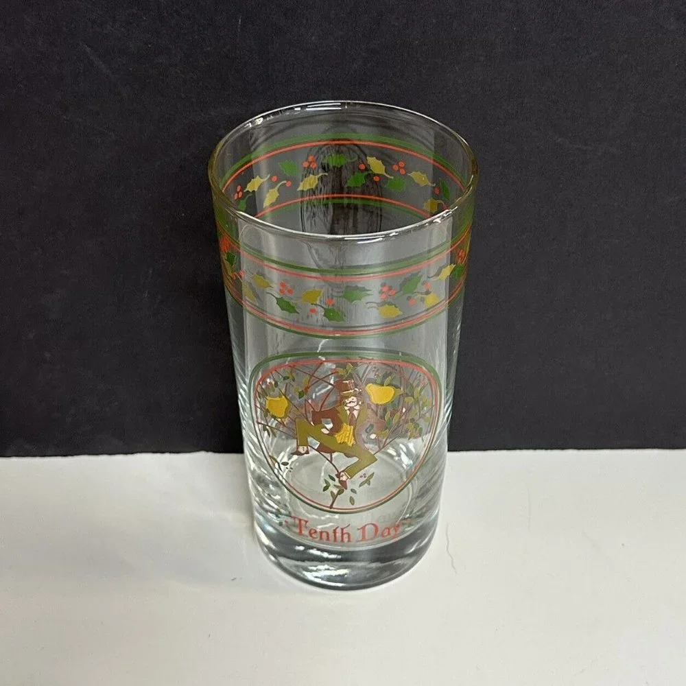 12 Days of Christmas Glass Tumbler TENTH DAY 10 Lords A‎ Leaping Anchor Hocking